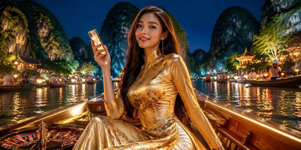 Người dùng tại Ninh Bình trải nghiệm mobile casino pm2 trong trang phục áo dài